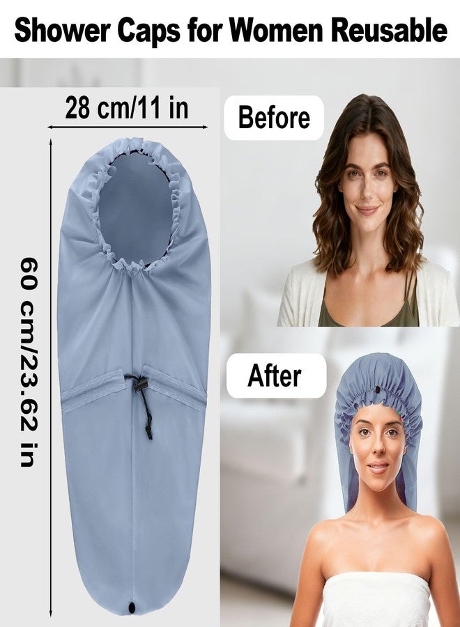 ELEBOX 4 Pack Extra Large Shower Cap for Braids/Curly Hair/Dreadlock | Reusable Waterproof Long Bonnets for Women Bath/Cooking/Cleaning/Hair Treatment | Adjustable Bath Cap with Drawstring & Button - Image 5