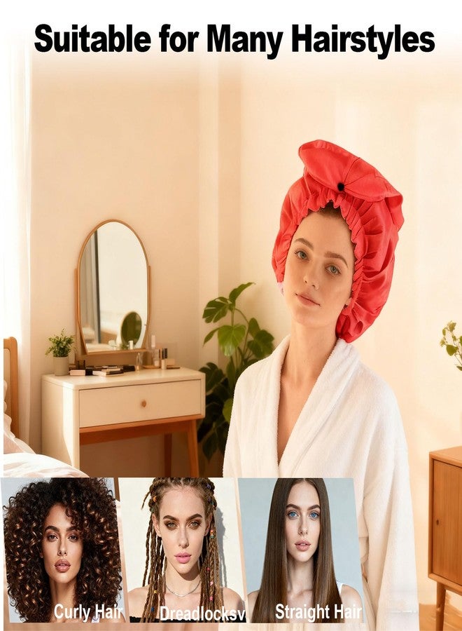ELEBOX 4 Pack Extra Large Shower Cap for Braids/Curly Hair/Dreadlock | Reusable Waterproof Long Bonnets for Women Bath/Cooking/Cleaning/Hair Treatment | Adjustable Bath Cap with Drawstring & Button - Image 3