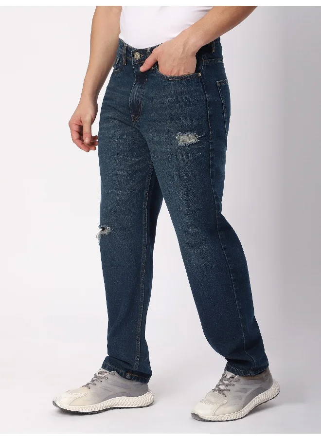 بيونغ Dark Blue Distressed Baggy Fit Jeans for Mens