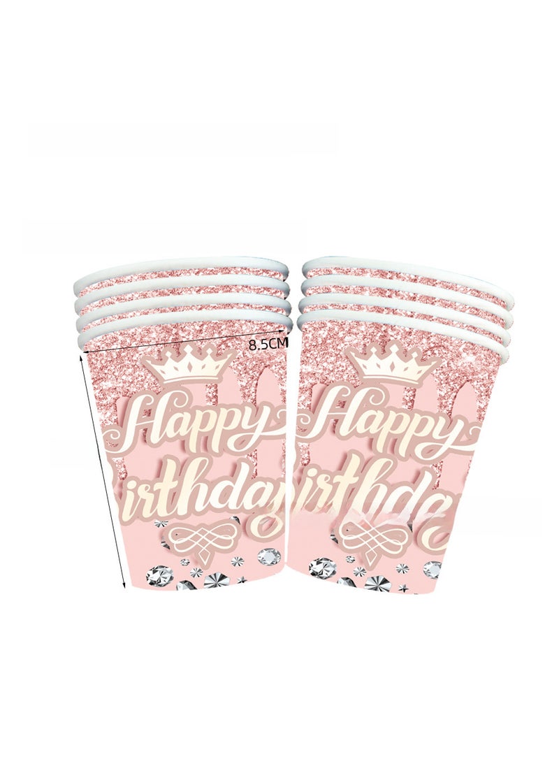 Generic Pink Lotus Rose Gold Diamond Party Tableware Set Paper Cup 10p-Pink Diamond Birthday 