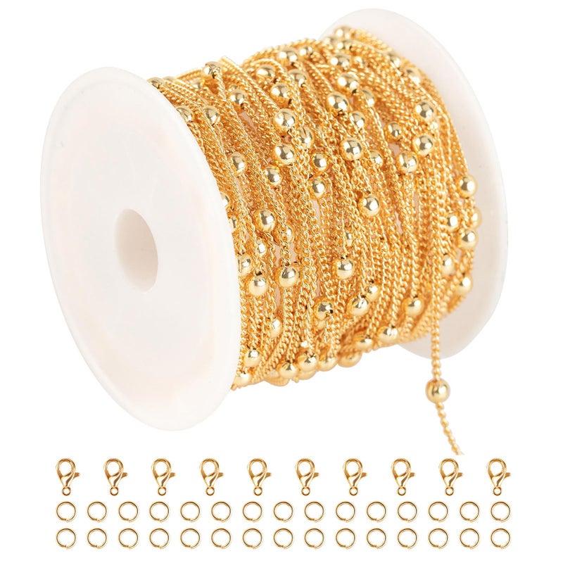 YOUBEIYEE 164 Feet5 Meters 18K Gold Plated Brass Chain for Jewelry Making Light Gold Beaded Necklace Chain for Women Twisted Curb Link Chain Jewelry Supplies