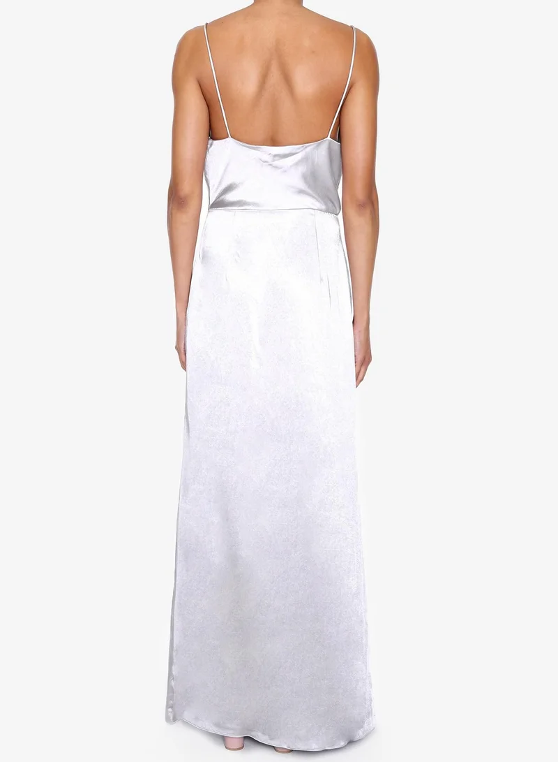 True Decadence Vivian Silver Grey Cowl-Neck Bias Cut Maxi-Dress