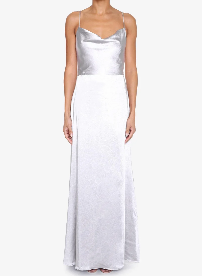 True Decadence Vivian Silver Grey Cowl-Neck Bias Cut Maxi-Dress