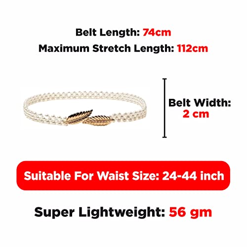 REDHORNS Elastic Fabric Waist Belt for Women Dresses Floral Design Stretchy Slim Ladies Belt for Saree Girls Jeans - Free Size (LD004_White) - Image 3