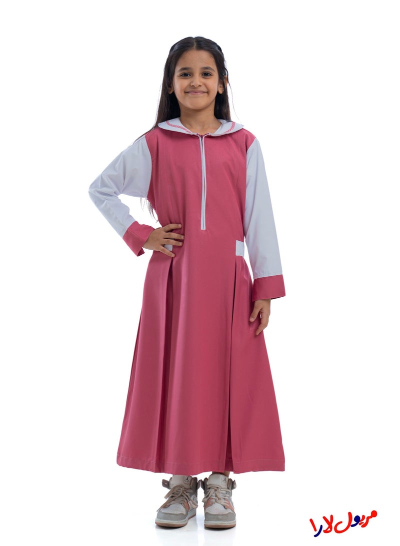 مريول لارا مريول كويتي ابتدائي وردي بقبعة – زي مدرسي بناتي عملي وأنيق - Image 1