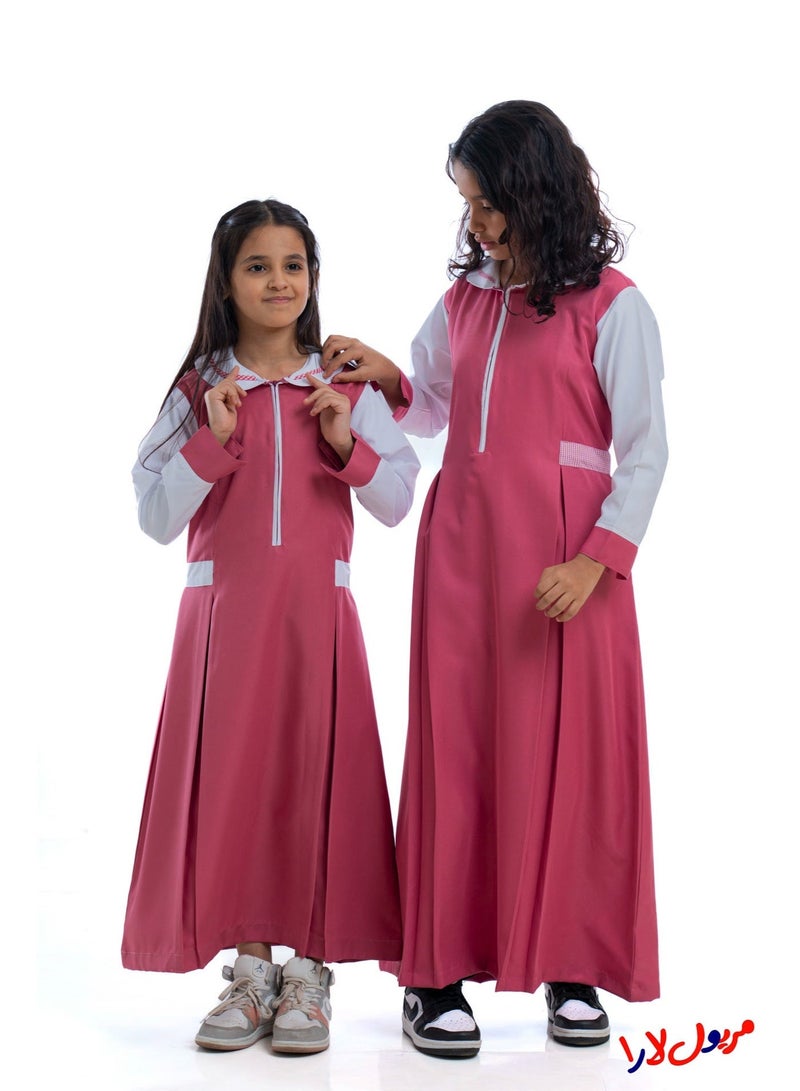 مريول لارا مريول كويتي ابتدائي وردي بقبعة – زي مدرسي بناتي عملي وأنيق - Image 4