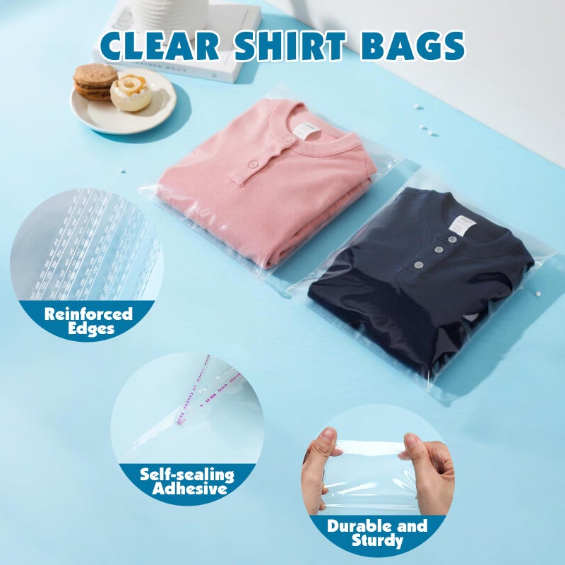 NUITPY 75 Pcs Clear Cellophane Bags, 12x16 Inch Resealable Poly Bag, Self Sealing Shirt Bags, Clear Bag for Clothes, magazine, postcard - Image 3
