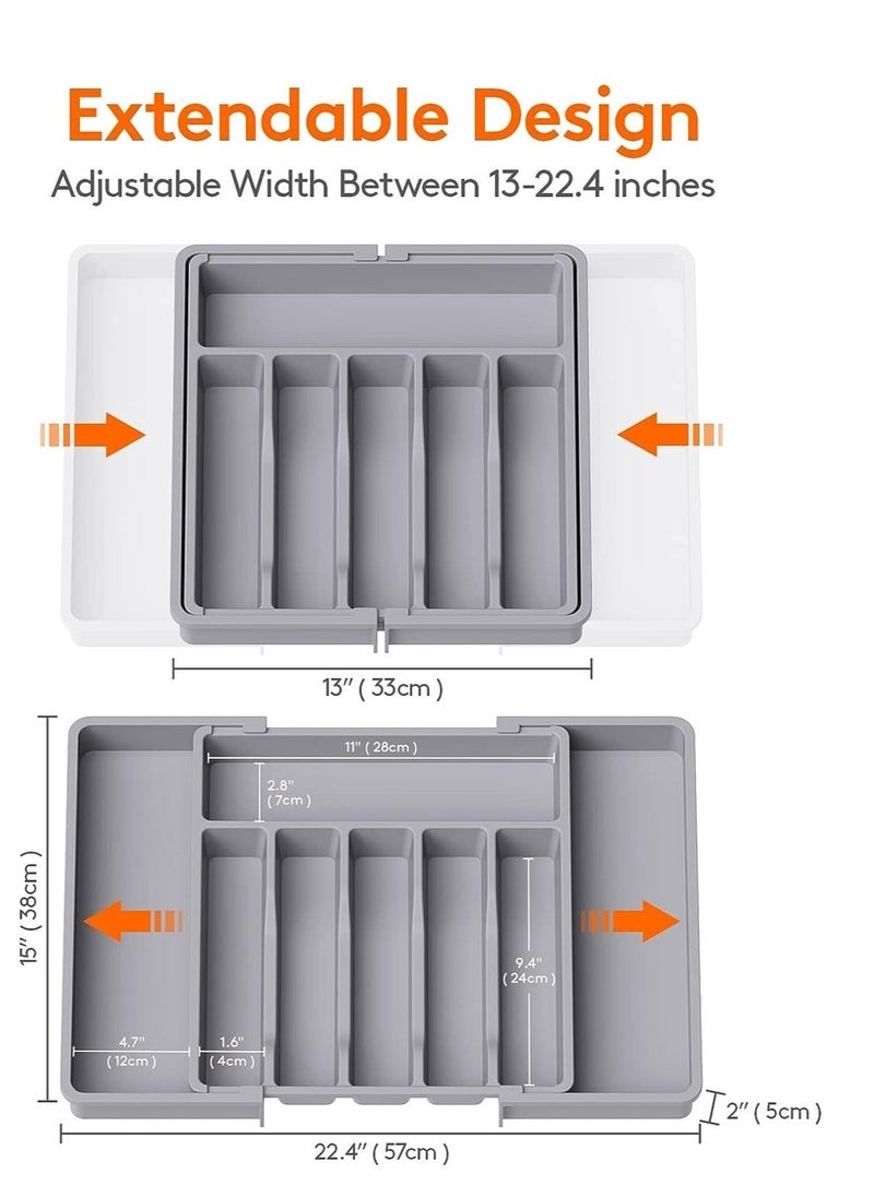 Generic Utensil Organizer Silverware Drawer Organizer Household Kitchen Expandable Utensil Tray Flatware and Cutlery Holder Compact Plastic Storage for Spoons Forks Knives(Grey)  - Image 2