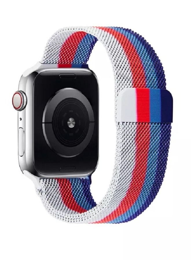 Apple Watch 45mm 44mm 42mm Rainbow Color Milanese Mesh Stainless Steel Magnetic Closure Band Compatible with iWatch Series 7/SE/6/5/4/3/2/3