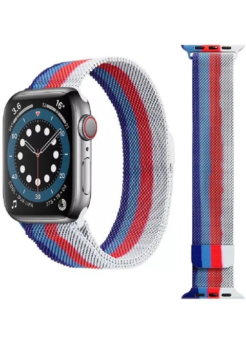 Apple Watch 45mm 44mm 42mm Rainbow Color Milanese Mesh Stainless Steel Magnetic Closure Band Compatible with iWatch Series 7/SE/6/5/4/3/2/3