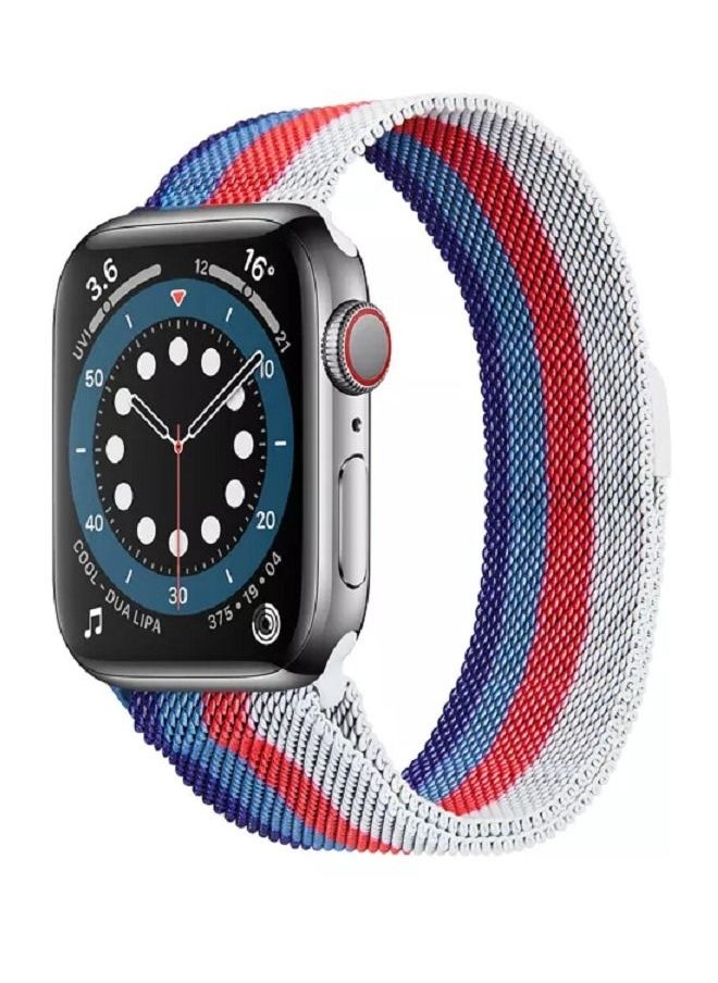 Apple Watch 45mm 44mm 42mm Rainbow Color Milanese Mesh Stainless Steel Magnetic Closure Band Compatible with iWatch Series 7/SE/6/5/4/3/2/3
