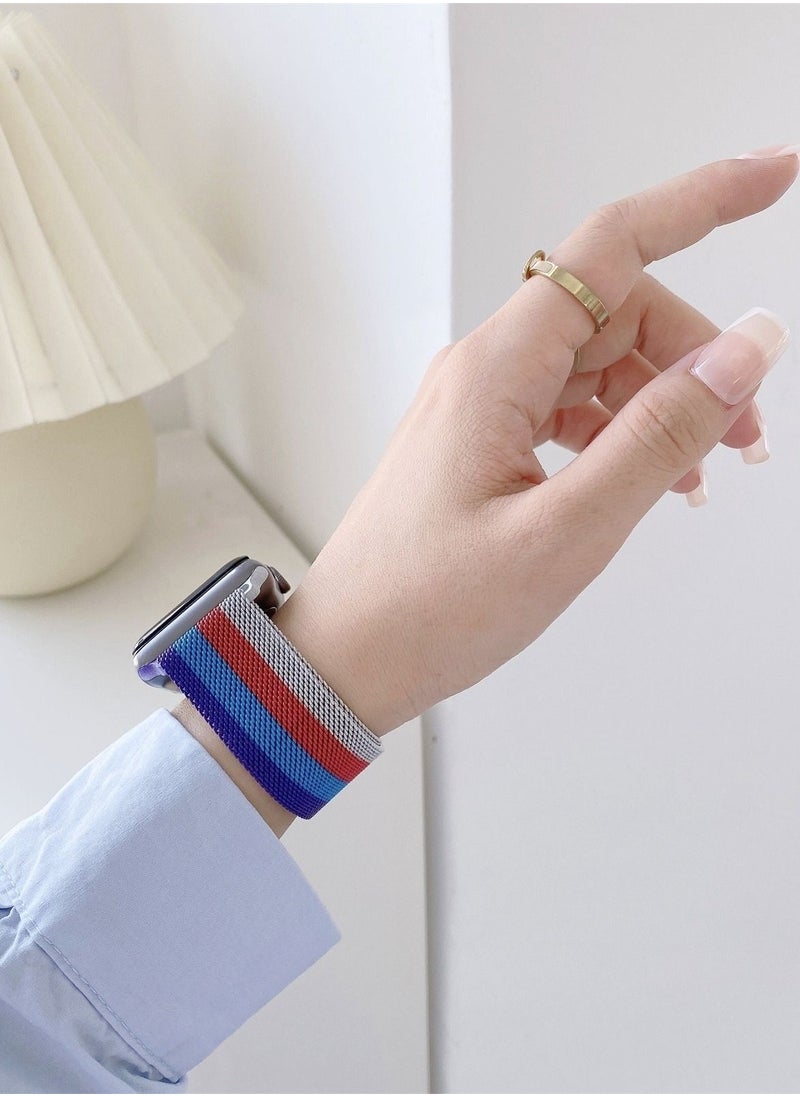 Apple Watch 45mm 44mm 42mm Rainbow Color Milanese Mesh Stainless Steel Magnetic Closure Band Compatible with iWatch Series 7/SE/6/5/4/3/2/3