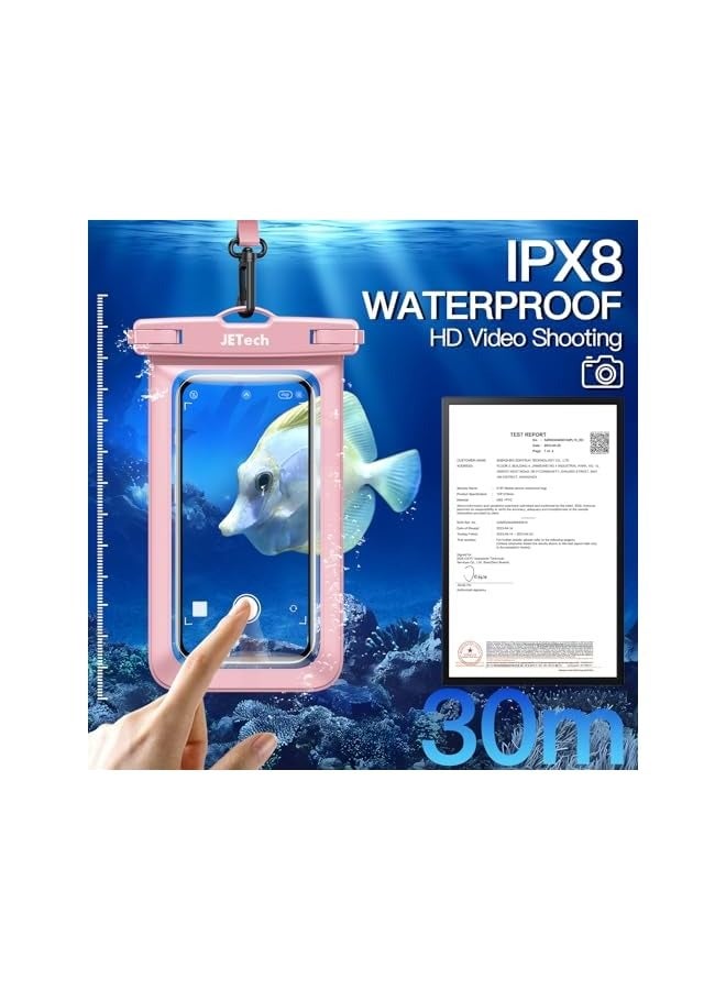 Jetech Waterproof Phone Pouch, 2 Pack Water Proof Case for iPhone 16e 16 15 14 13 Pro Max Plus, for Galaxy S25 S24 Ultra and Others up to 7.2 Inch, IPX8 Dry Bag with Lanyard (Black+Pink) - Image 3