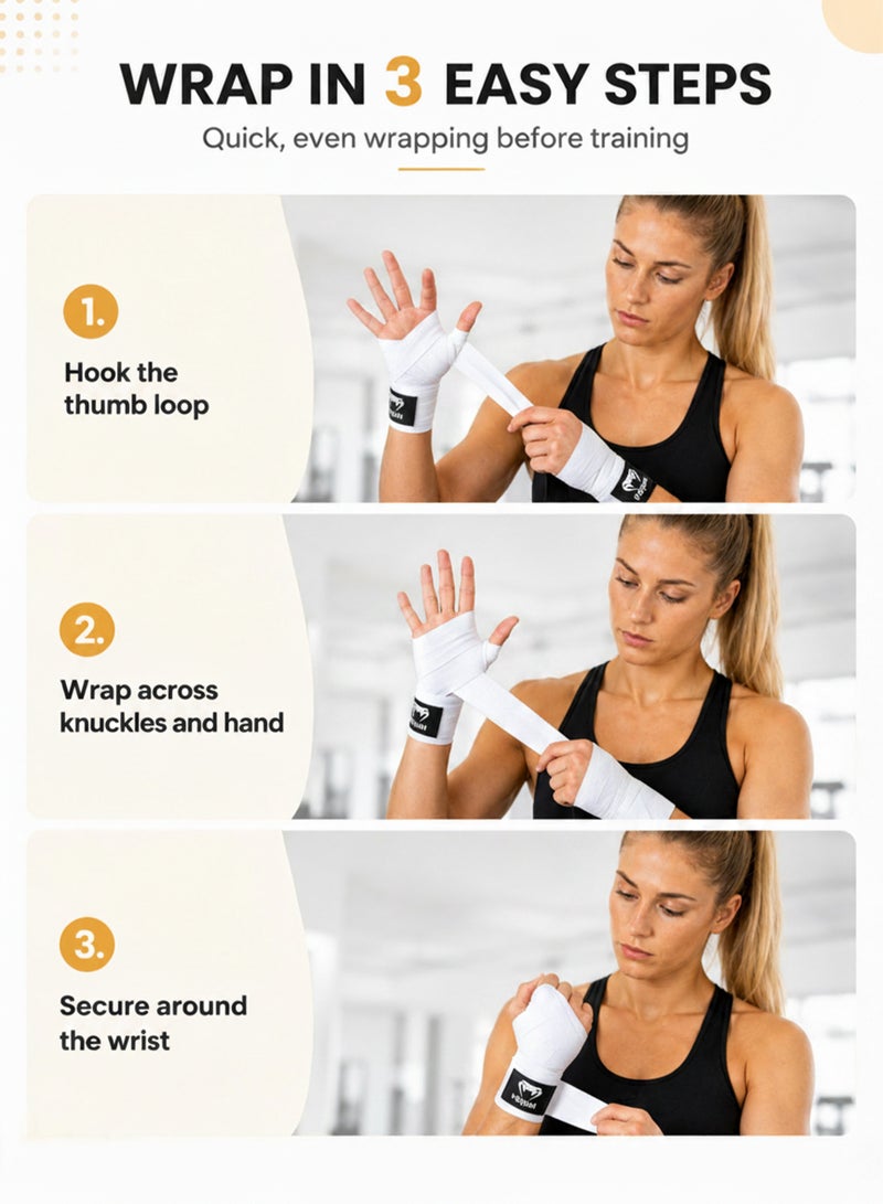 VENUM Boxing Hand Wraps for Men & Women 5M Stretch Cotton Wrist Support Bandages for Muay Thai MMA Kickboxing Gym Training Knuckle Protection with Hook & Loop Closure - Image 3