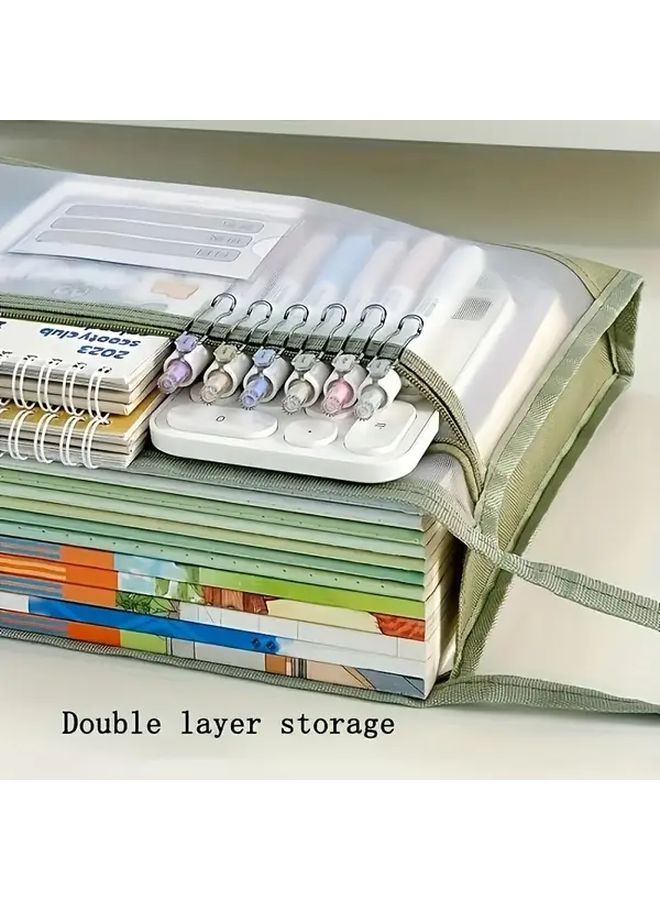 Large Capacity Green A4 Mesh File Organizer Bag With Double Zipper And Sturdy Handles - Image 1
