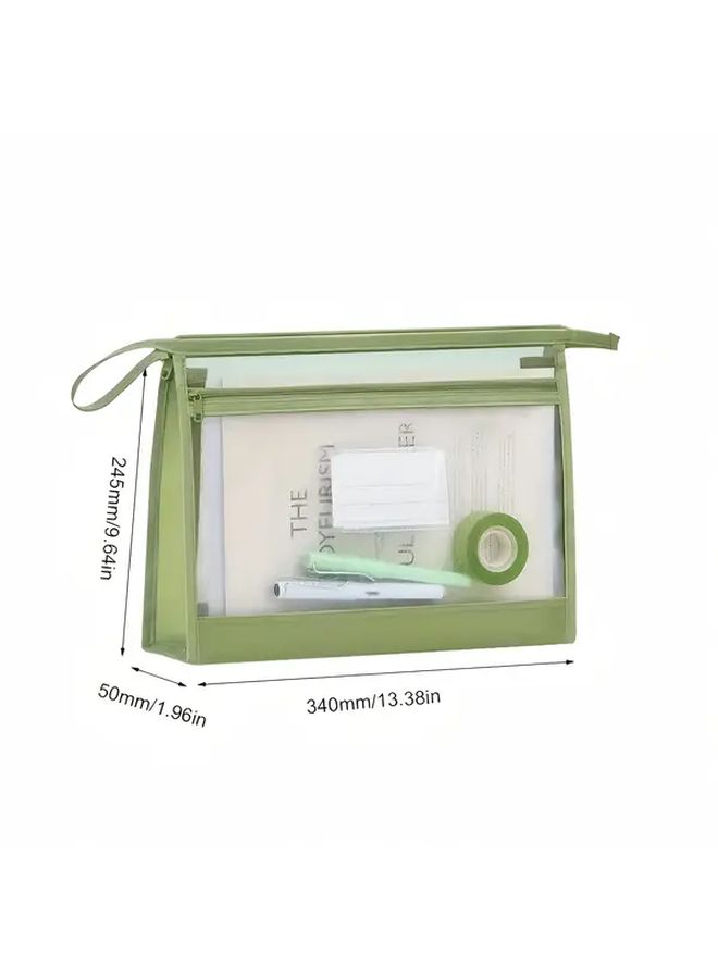 Large Capacity Green A4 Mesh File Organizer Bag With Double Zipper And Sturdy Handles - Image 2