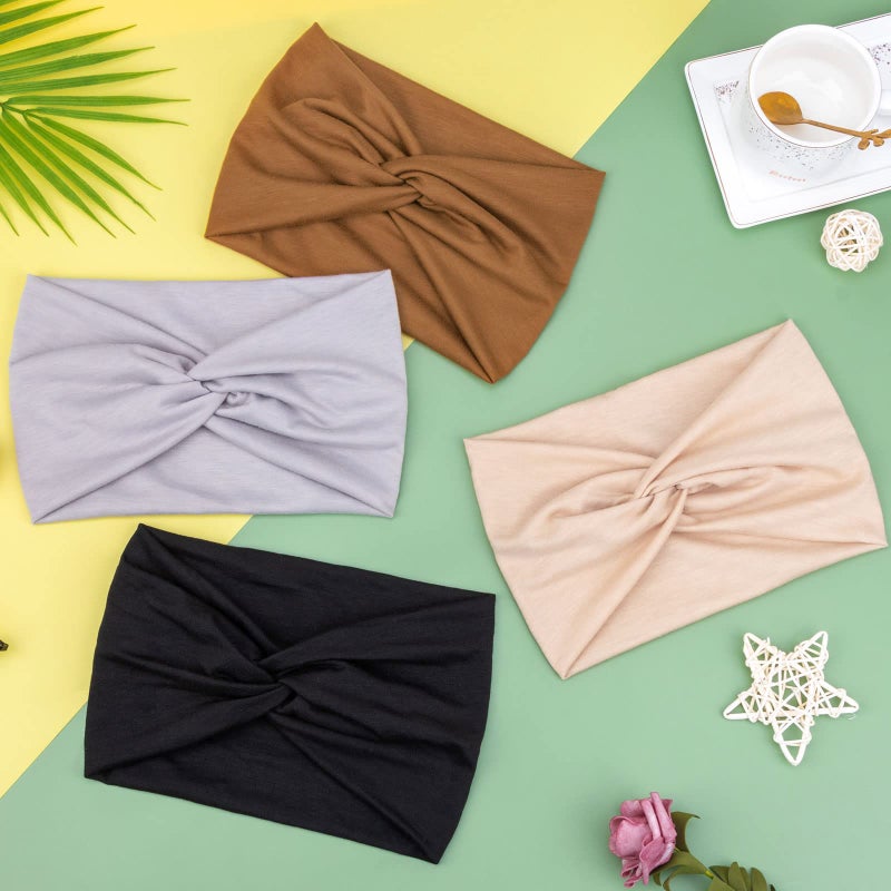 DRESHOW 4 Pack Turban Headbands for Women Wide Vintage Head Wraps Knotted Cute Hair Band Accessories - Image 2