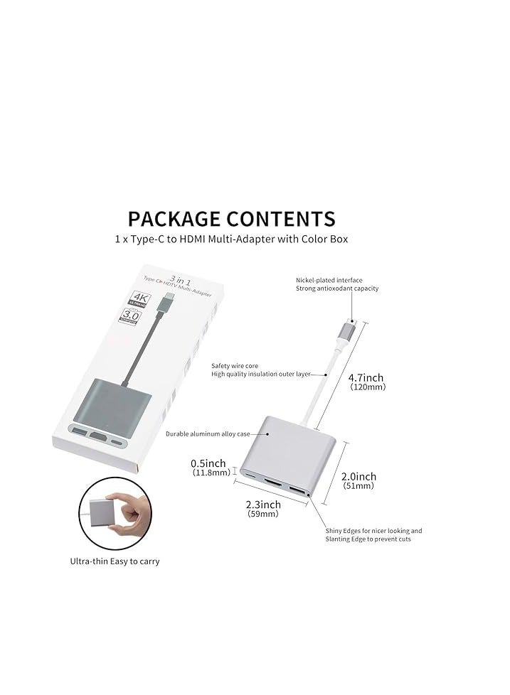 USB-C to HDMI Adapter, USB 3.1 Type C to HDMI 4K Multiport AV Converter with USB 3.0 Port Mac HDMI Adapter,USB-C Digital AV Multi Port Adapter Compatible MacBook Pro/ S8+/S9+/Projector/Monitor（Gray） - Image 5