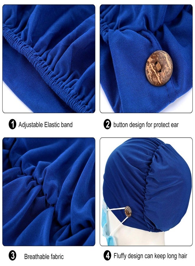 Geyoga 3 Pieces Bouffant Caps with Buttons Unisex Stretchy Headband Turban with Buttons for Women - Image 3