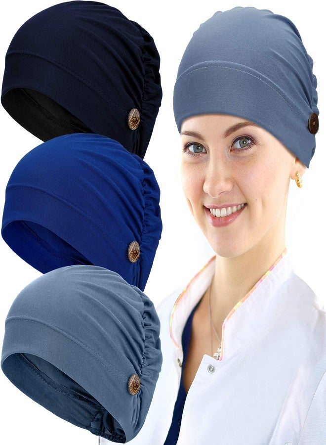 Geyoga 3 Pieces Bouffant Caps with Buttons Unisex Stretchy Headband Turban with Buttons for Women - Image 1