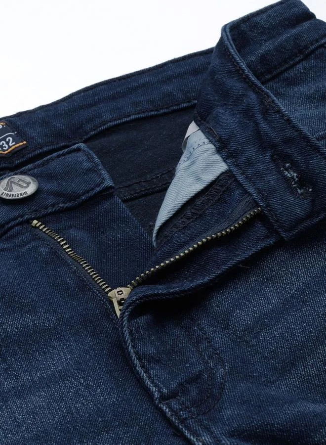 The Indian Garage Co  The Indian Garage Co Men Dark Blue Mid Rise Slim Fit Faded Jeans for Men | Best Price UAE