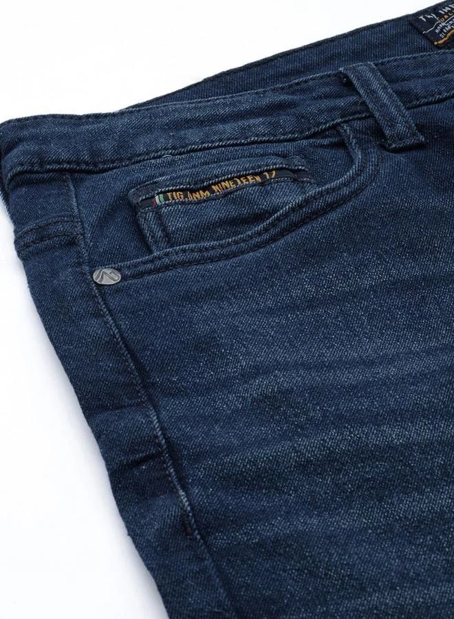 The Indian Garage Co  The Indian Garage Co Men Dark Blue Mid Rise Slim Fit Faded Jeans for Men | Best Price UAE