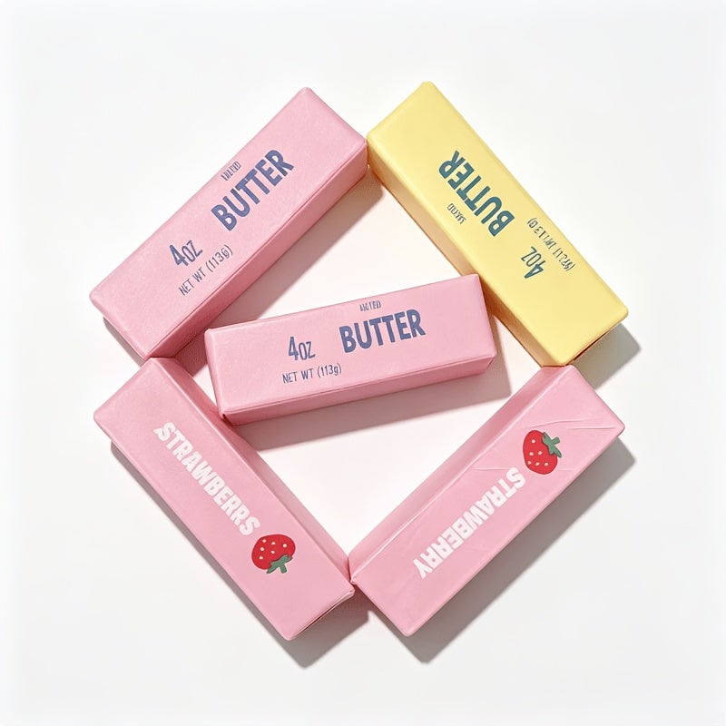 Cute Butter Block Squishy Fidget Toy, Soft Slow Rebound Squeeze Toy, Simulation Food Strawberry Butter Stick Stress Relief Toy for Kids Gift - Image 1