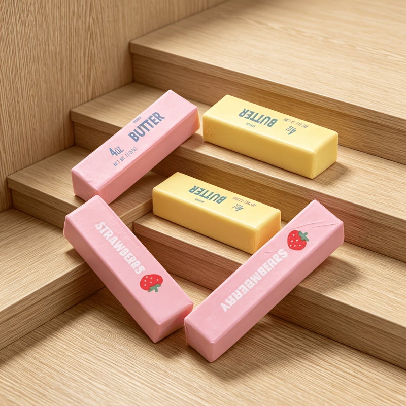 Cute Butter Block Squishy Fidget Toy, Soft Slow Rebound Squeeze Toy, Simulation Food Strawberry Butter Stick Stress Relief Toy for Kids Gift - Image 4