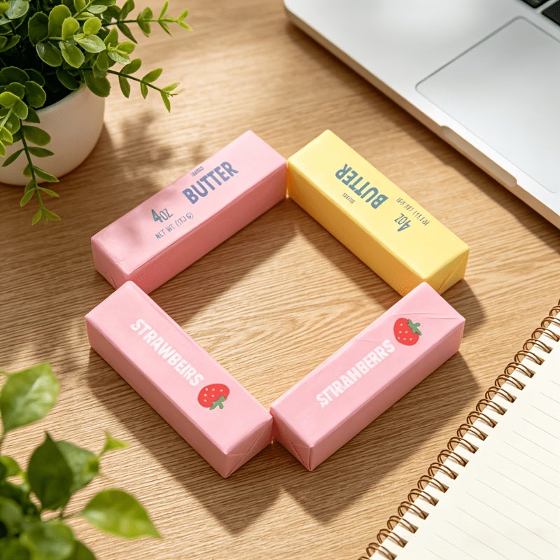 Cute Butter Block Squishy Fidget Toy, Soft Slow Rebound Squeeze Toy, Simulation Food Strawberry Butter Stick Stress Relief Toy for Kids Gift - Image 3