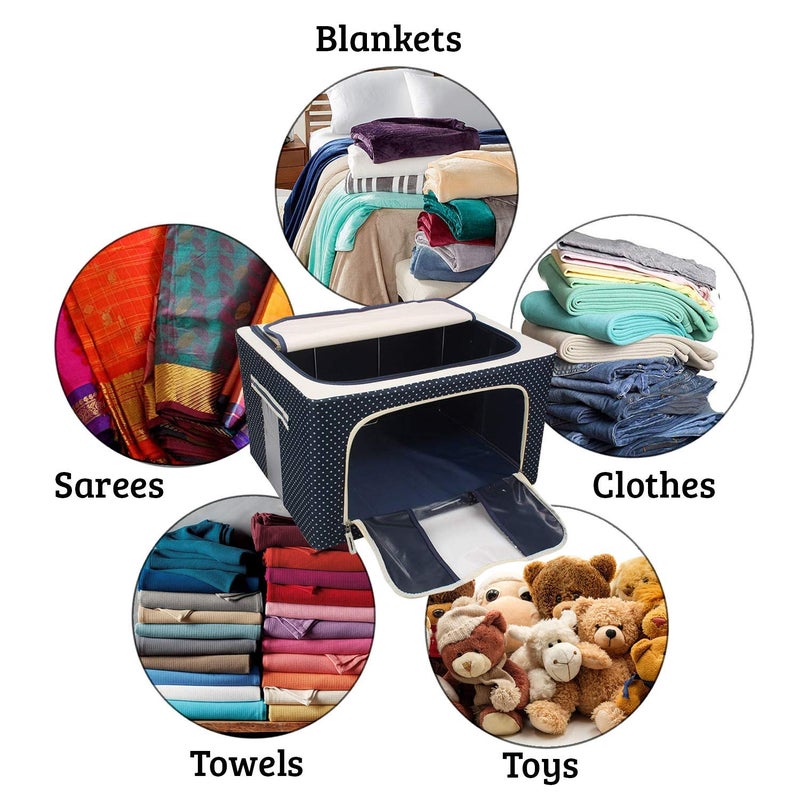 Gokich Gokich Oxford fabric Living Box Wardrobe Organizer Storage Boxes for Clothes with Zip 66 Litre Pack of 1 66 LTR  - Image 5