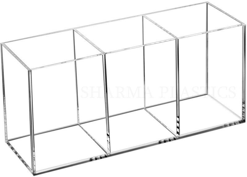 SHARMA PLASTICS multi purpose stand toothbrush holder pen stand table organizer brush holder makeup holder Clear Acrylic - Image 1