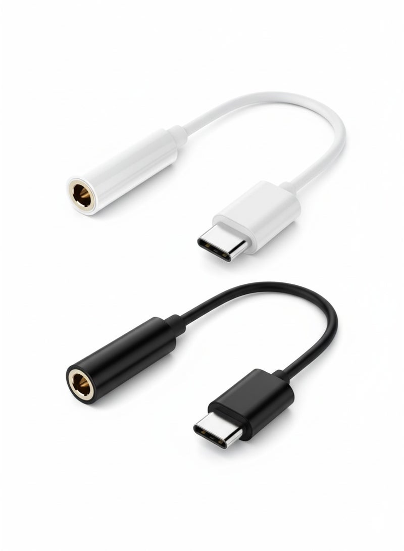 Aethar USB Type-C to 3.5mm Headphone Jack Adapter 2-Pack (Black & White), Type-C Audio Dongle Compatible with iPhone 16/15 Series, iPad Pro, Samsung Galaxy S25/S24/S23 Ultra, Google Pixel, HTC, Moto - Image 1