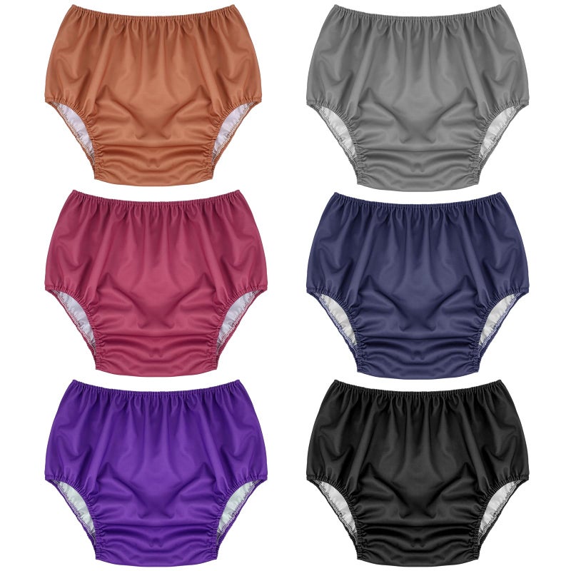 Breathffy 6 Pcs Adult Leakproof Incontinence Underwear for Women Men Pull on Cover Pant Washable Underpants Reusable Plastic Diaper Covers for Disabled Elderly Postpartum MulticoloredMedium