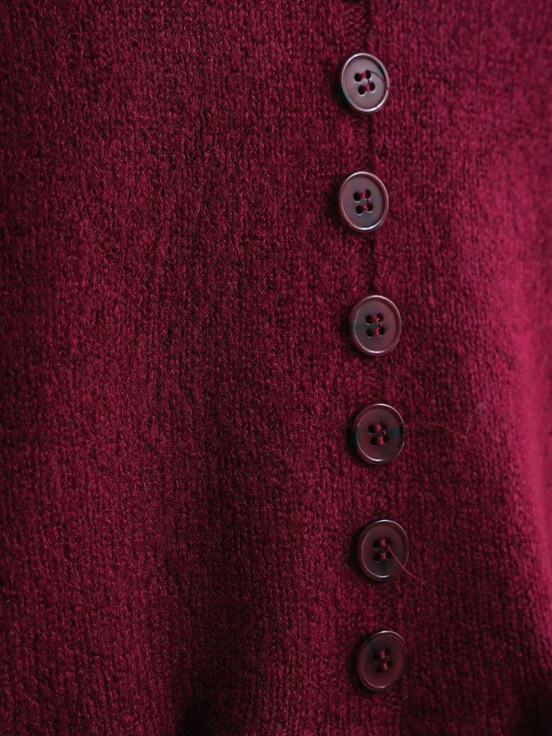 Mixray Burgundy Red Mixray Lightweight V-Neck Knit Top with Button Detail for Women | Best Price UAE