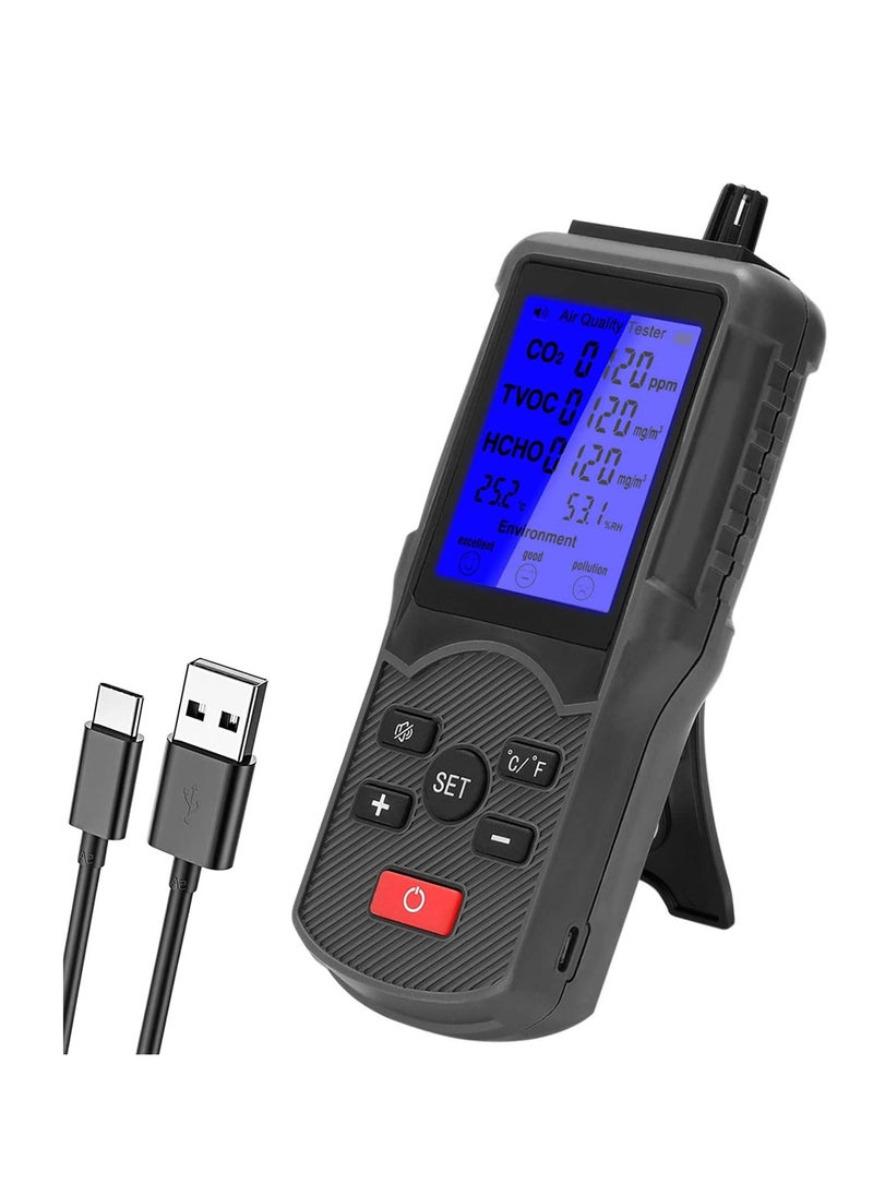 Generic Air Quality Monitor, Accurate Tester for CO2, HCHO, TVOC, Formaldehyde Detector, Temperature and Humidity Meter Sensor, Tester Real Time Air Data Recording for Home, Office, Outdoor  - Image 1