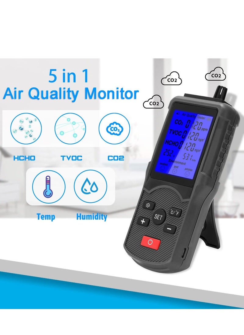 Generic Air Quality Monitor, Accurate Tester for CO2, HCHO, TVOC, Formaldehyde Detector, Temperature and Humidity Meter Sensor, Tester Real Time Air Data Recording for Home, Office, Outdoor  - Image 3