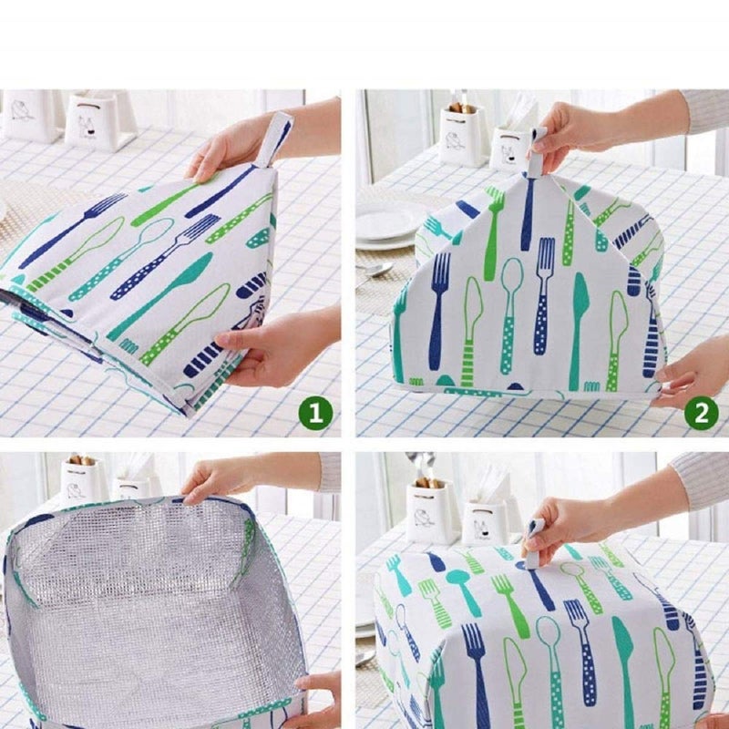 UPKARANWALE Fabric Creative Foldable Dish Kitchen Meal Insulation Aluminum Foil Food Dining Table Dust Cover Multicolour  - Image 1
