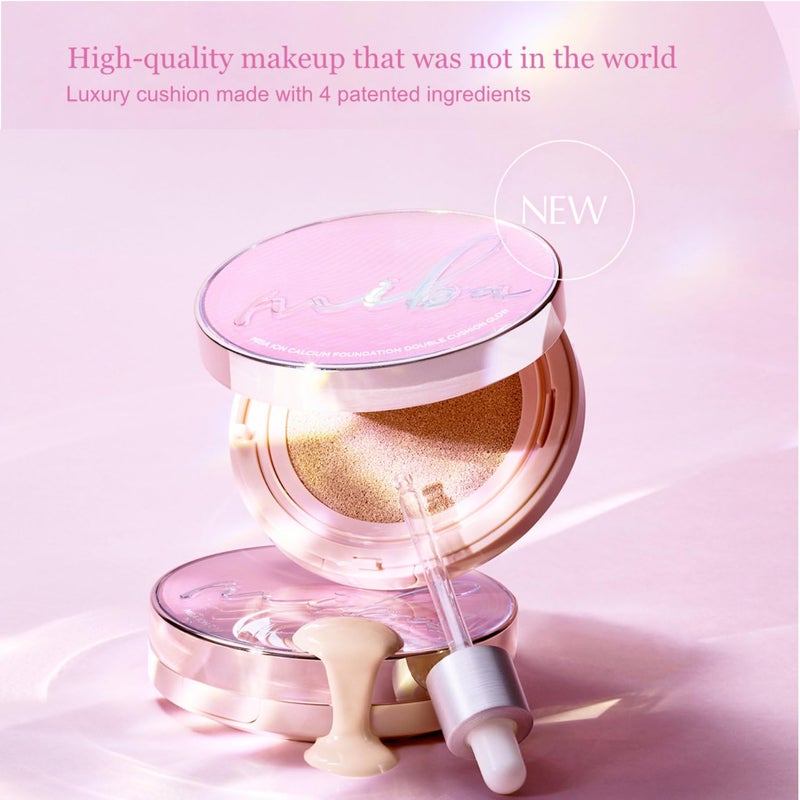 MIBA Ion Calcium Foundation Double Cushion Glow 25 g / 0.88 oz Big Cushion SEASON 3. Long Lasting Cover Effect. Moisture glow. Skin tightening relief. Smooth adhesion. (Lovely #21 Rosy Ivory) - Image 5