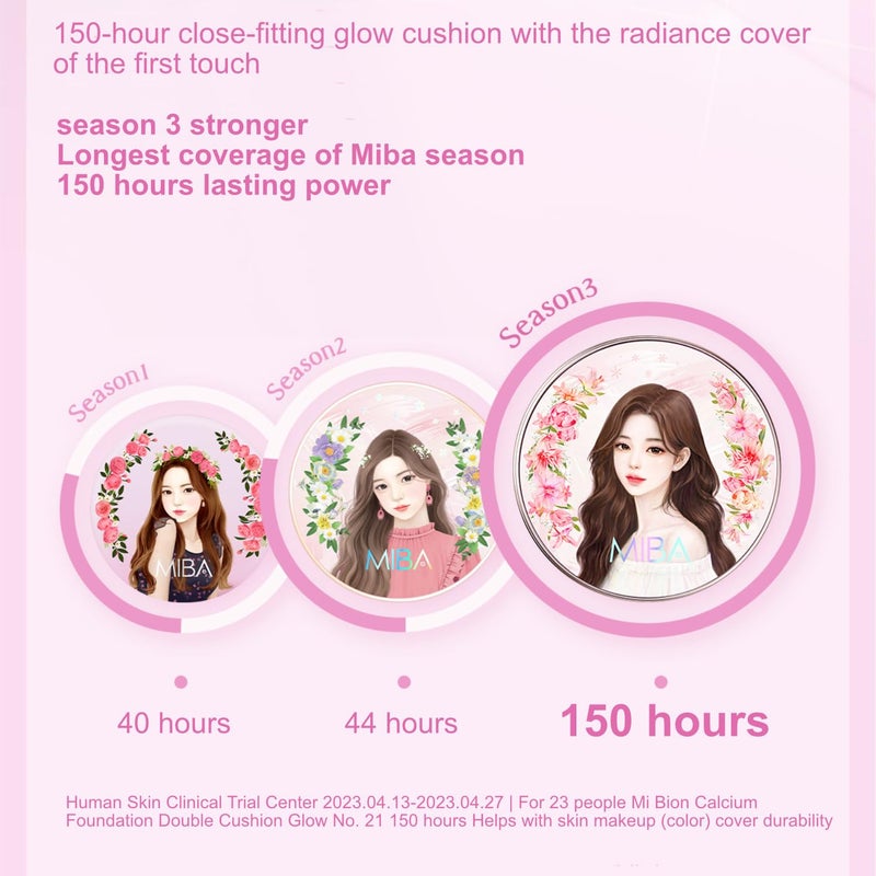 MIBA Ion Calcium Foundation Double Cushion Glow 25 g / 0.88 oz Big Cushion SEASON 3. Long Lasting Cover Effect. Moisture glow. Skin tightening relief. Smooth adhesion. (Lovely #21 Rosy Ivory) - Image 4