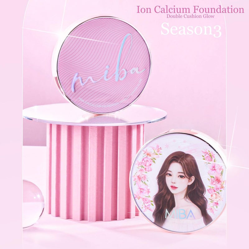 MIBA Ion Calcium Foundation Double Cushion Glow 25 g / 0.88 oz Big Cushion SEASON 3. Long Lasting Cover Effect. Moisture glow. Skin tightening relief. Smooth adhesion. (Lovely #21 Rosy Ivory) - Image 2