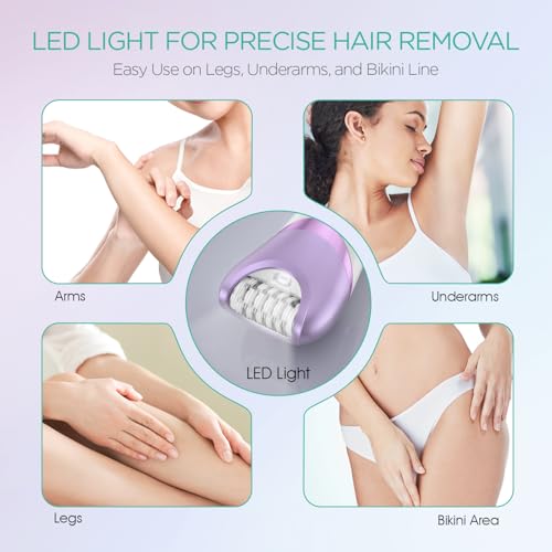 VOYOR Epilator for Women, Cordless Epilators Hair Removal for Women, 3 in 1 Hair Removal Device for Leg Arm Face with 30 Tweezers, Rechargeable Wet & Dry Electric Lady Shaver & Trimmer BM300 (Purple) - Image 4