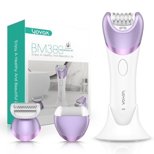 VOYOR Epilator for Women, Cordless Epilators Hair Removal for Women, 3 in 1 Hair Removal Device for Leg Arm Face with 30 Tweezers, Rechargeable Wet & Dry Electric Lady Shaver & Trimmer BM300 (Purple) - Image 1