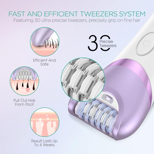 VOYOR Epilator for Women, Cordless Epilators Hair Removal for Women, 3 in 1 Hair Removal Device for Leg Arm Face with 30 Tweezers, Rechargeable Wet & Dry Electric Lady Shaver & Trimmer BM300 (Purple) - Image 3