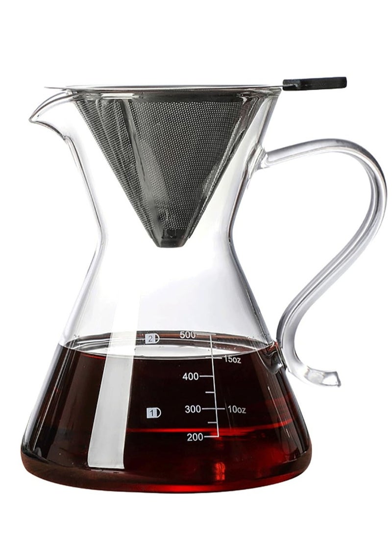 Excefore Pour Over Coffee Maker, Elegant Drip Coffee Maker with Reusable Stainless Steel Filter Dripper, Lead-Free Borosilicate Glass Coffee Carafe for 1-4Cup, 500ml 18oz  - Image 1