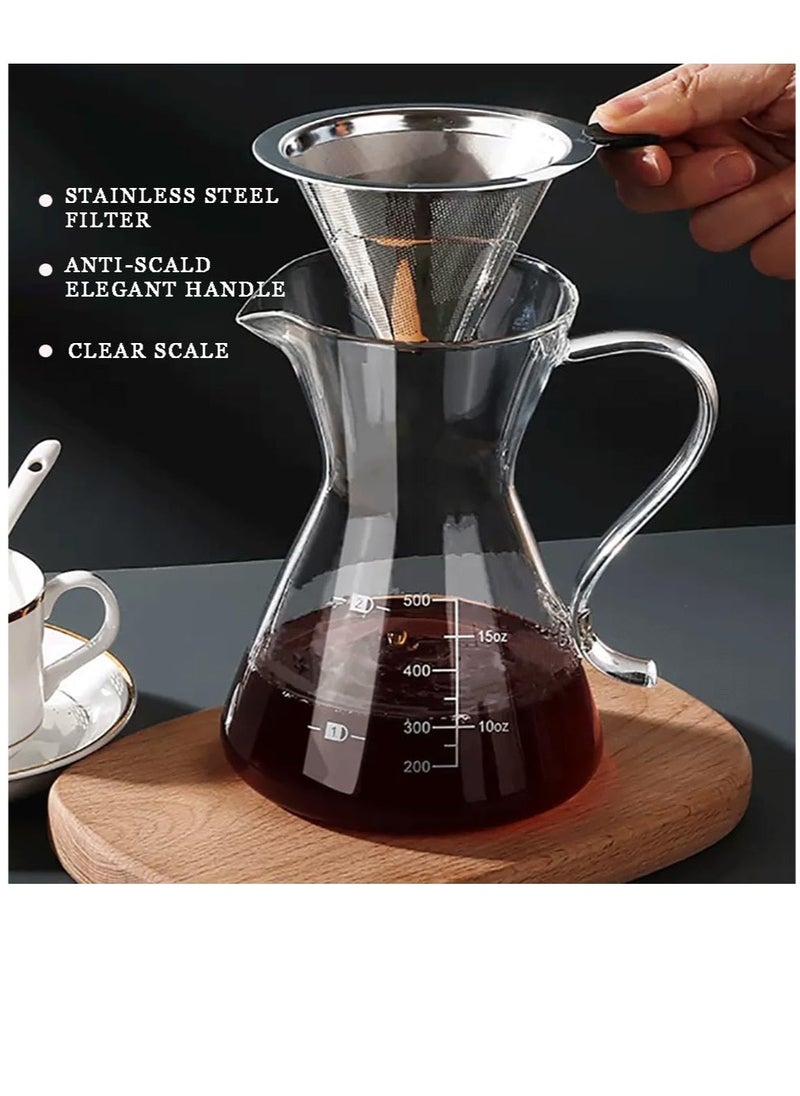 Excefore Pour Over Coffee Maker, Elegant Drip Coffee Maker with Reusable Stainless Steel Filter Dripper, Lead-Free Borosilicate Glass Coffee Carafe for 1-4Cup, 500ml 18oz  - Image 3