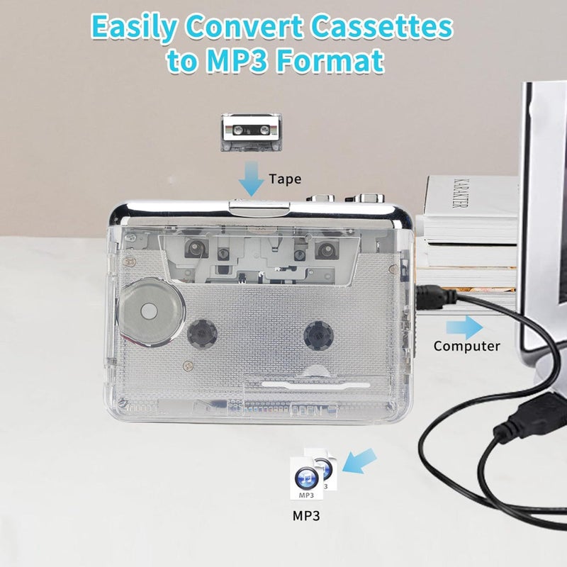 Portable USB Cassette Player Recorder Auto Reverse Tape to MP3 Digital Converter with Headphones - Image 3