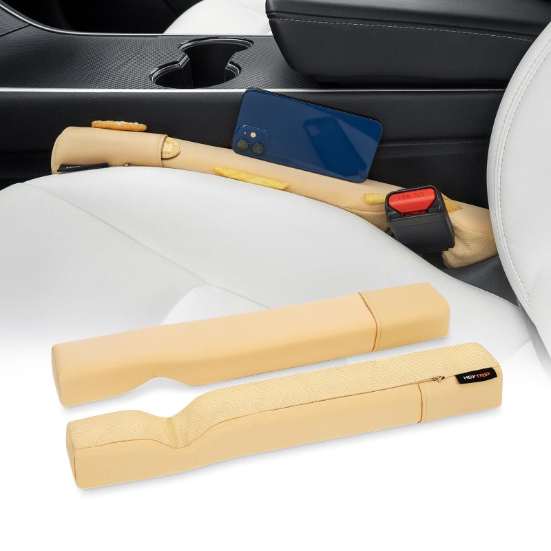 HEYTRIP Car Seat Gap Filler Universal Fit Organizer Fill The Gap Keep Cellphones Keys Wallet Coins from Falling, Driver or Passenger Front Use, Pack of 2(Beige) - Image 1