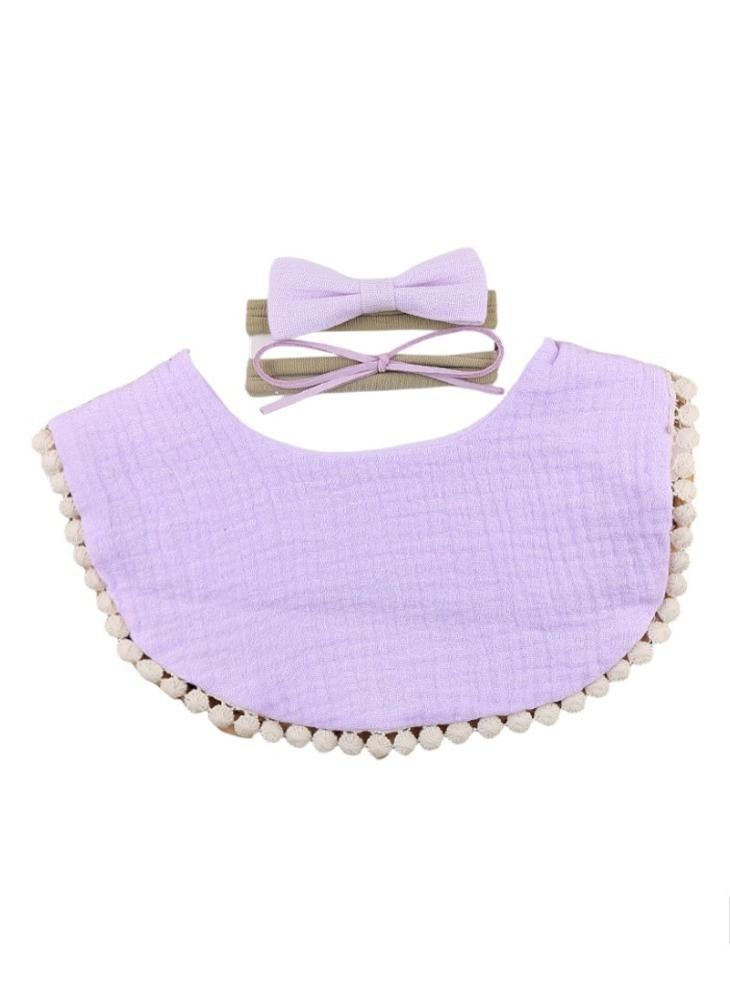 Bambimici -Sophia Set Of Baby Bib And Ribbon Headband Lavander - Image 1