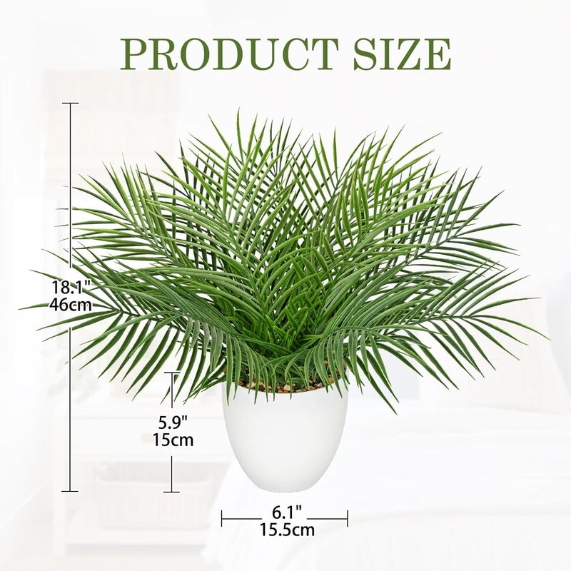 Briful Artificial Palm Plant in White Pot, 18” Faux Tropical Tabletop Plant with 14 Realistic Leaves, Small Potted Palm Tree for Farmhouse, Coffee Table, Entryway, Bathroom, Shelf & Living Room Decor - Image 3