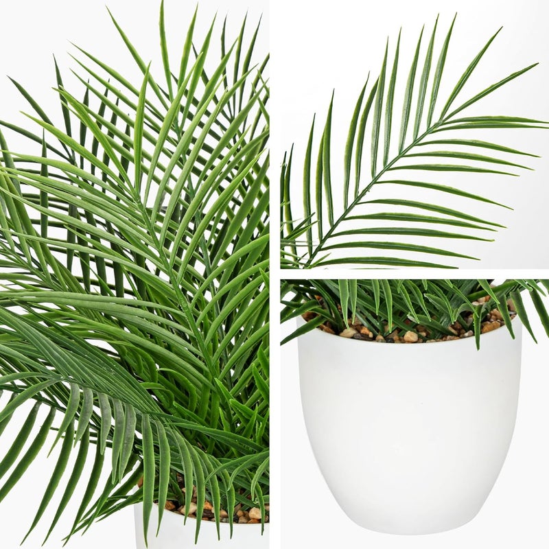 Briful Artificial Palm Plant in White Pot, 18” Faux Tropical Tabletop Plant with 14 Realistic Leaves, Small Potted Palm Tree for Farmhouse, Coffee Table, Entryway, Bathroom, Shelf & Living Room Decor - Image 4